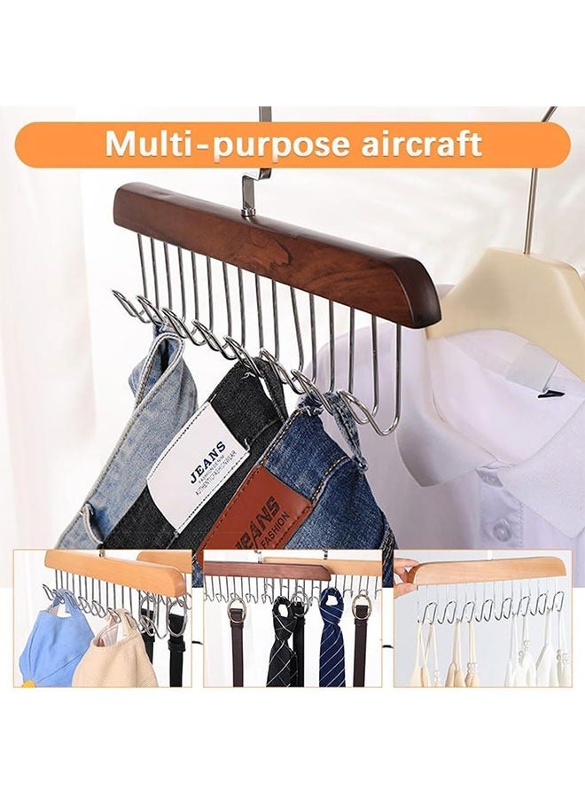 GoldenLike Multifunctional Non-Slip Storage Hangers,Wooden Belt Hanger for Closet with 8 Hooks,Space Saving Hanger Closet Organizers and Storage for Tie,Scarf,Tie,Suspender etc(3 Pcs)  - Image 3