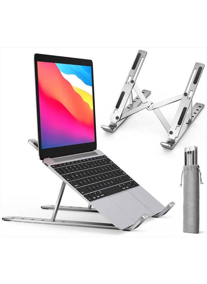 ivoler - Laptop Stand, Laptop Holder Riser Computer Tablet Stand, 6 Angles Adjustable Aluminum Ergonomic Foldable Portable Desktop Holder Compatible with MacBook,iPad, HP, Dell, Lenovo 10-15.6” Silver - Image 1