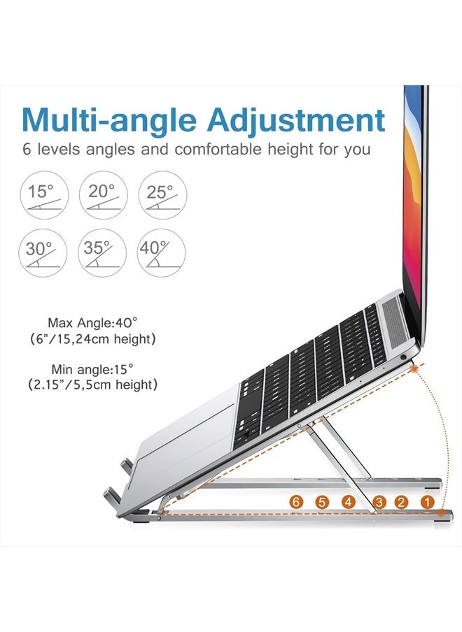 ivoler - Laptop Stand, Laptop Holder Riser Computer Tablet Stand, 6 Angles Adjustable Aluminum Ergonomic Foldable Portable Desktop Holder Compatible with MacBook,iPad, HP, Dell, Lenovo 10-15.6” Silver - Image 1