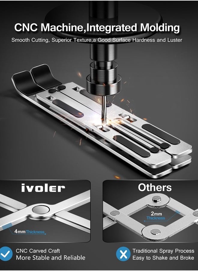 ivoler - Laptop Stand, Laptop Holder Riser Computer Tablet Stand, 6 Angles Adjustable Aluminum Ergonomic Foldable Portable Desktop Holder Compatible with MacBook,iPad, HP, Dell, Lenovo 10-15.6” Silver - Image 1