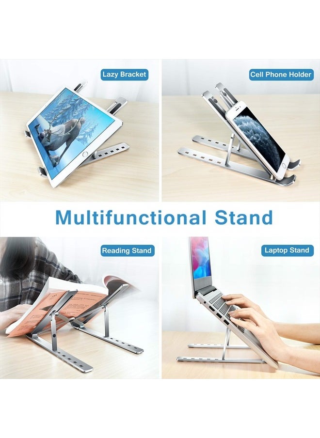 ivoler - Laptop Stand, Laptop Holder Riser Computer Tablet Stand, 6 Angles Adjustable Aluminum Ergonomic Foldable Portable Desktop Holder Compatible with MacBook,iPad, HP, Dell, Lenovo 10-15.6” Silver - Image 1