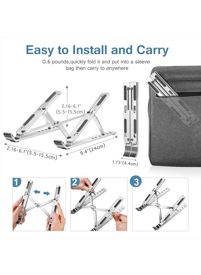 ivoler - Laptop Stand, Laptop Holder Riser Computer Tablet Stand, 6 Angles Adjustable Aluminum Ergonomic Foldable Portable Desktop Holder Compatible with MacBook,iPad, HP, Dell, Lenovo 10-15.6” Silver - Image 1
