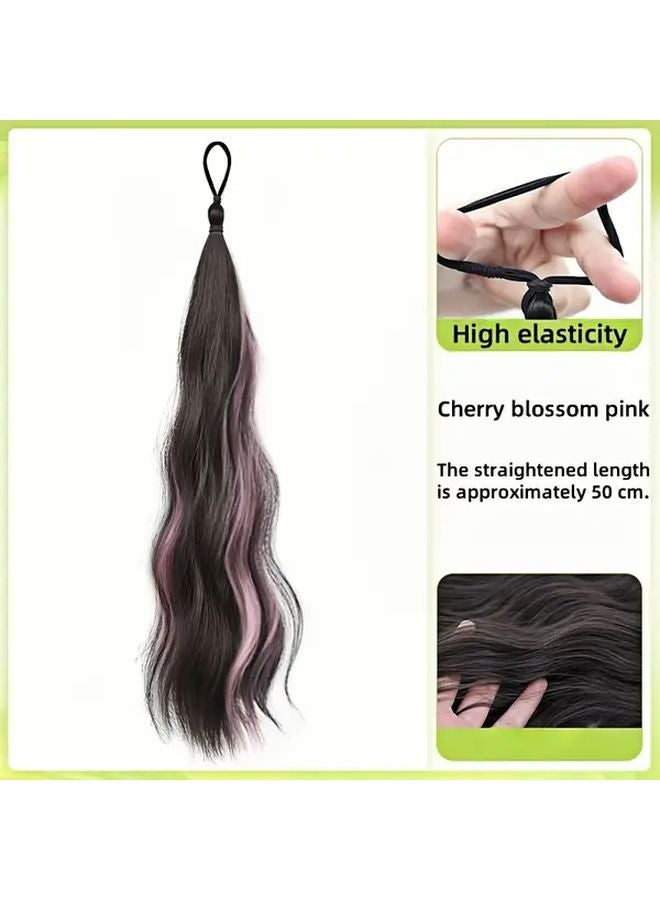 Green 20 Inch Long Womens Ponytail Wig With Brown Highlights High Temperature Fiber - Image 4