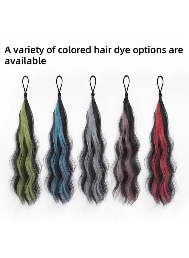 Green 20 Inch Long Womens Ponytail Wig With Brown Highlights High Temperature Fiber - Image 3