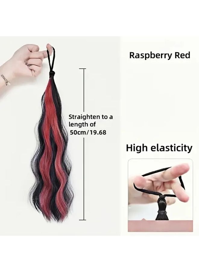 Green 20 Inch Long Womens Ponytail Wig With Brown Highlights High Temperature Fiber - Image 5