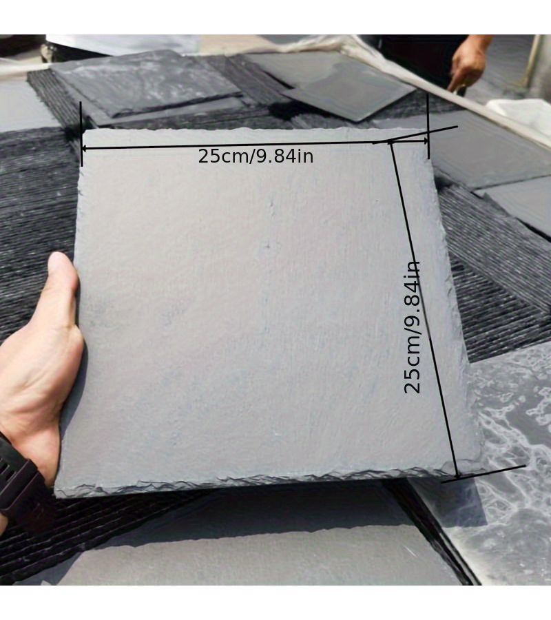 لوح حجر أردواز طبيعي مربع 9.84×9.84 بوصة، موطن برمائي متعدد الأغراض، منصة تشمس للسلاحف، طبق تغذية للزواحف، طاولة راحة، دافئ شتاءً بارد صيفاً، زينة لحوض الأسماك، رسم يدوي. - Image 1