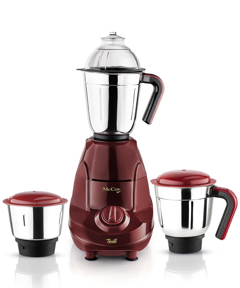 McCoy Thrill 750 Watts Mixer Grinder | 3 SS Jars | Powerful Motor |2 Year Warranty on Product | 5 Year Warranty on Motor | Maroon - Image 1