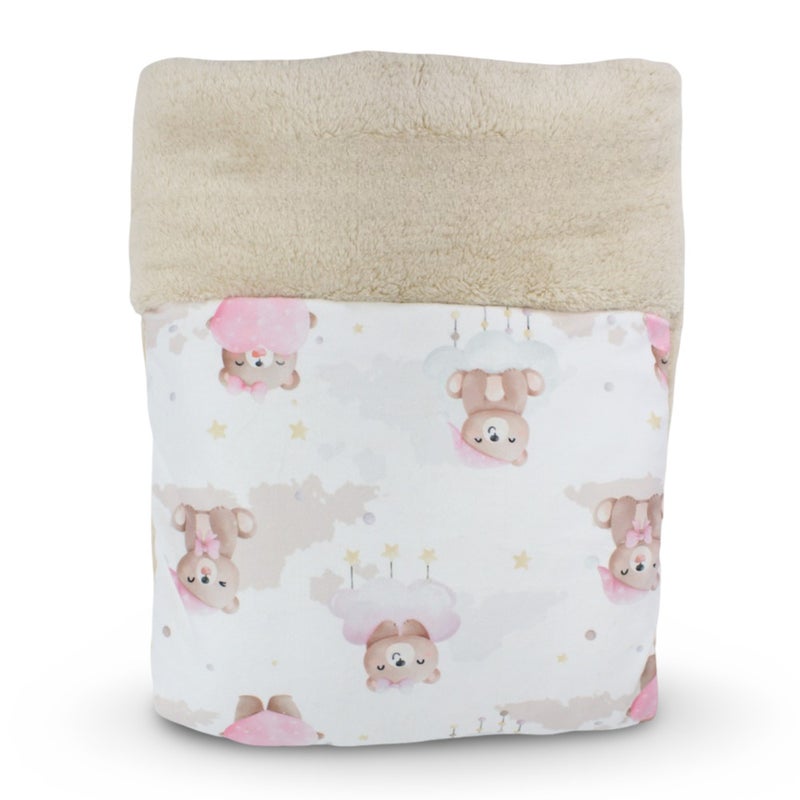 Berceau Velvet Baby Duvet – Cute Bear Print (100*75) – Beige - Image 1