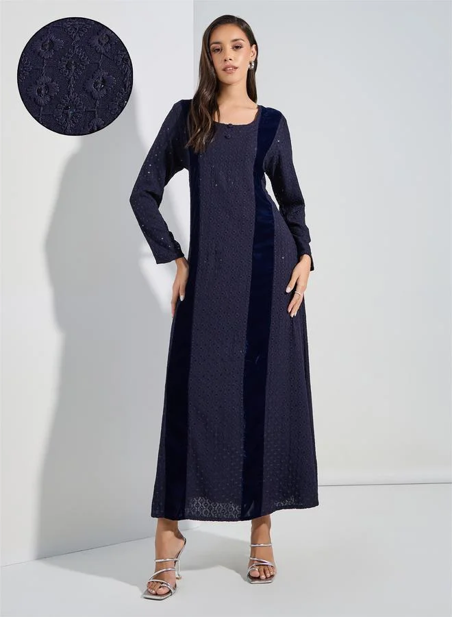 مكسيم كريشن Sequined Embroidery Kaftan with Velvet Patchwork by Styli