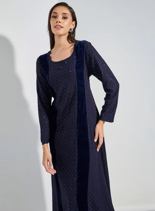 مكسيم كريشن Sequined Embroidery Kaftan with Velvet Patchwork by Styli