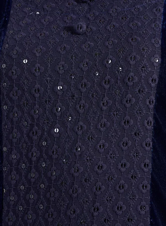 مكسيم كريشن Sequined Embroidery Kaftan with Velvet Patchwork by Styli