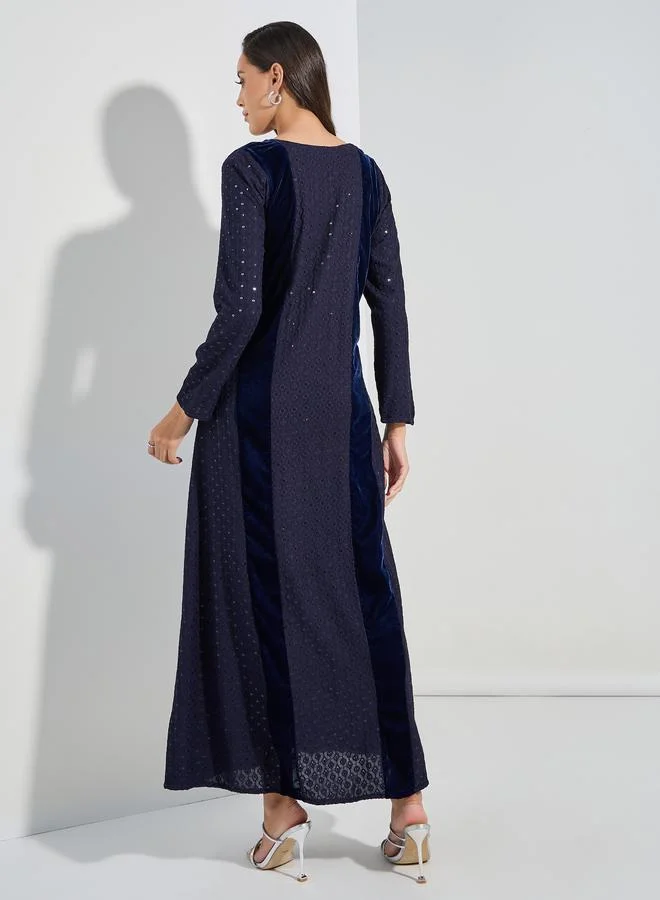 مكسيم كريشن Sequined Embroidery Kaftan with Velvet Patchwork by Styli