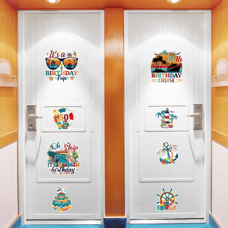 MENIFEND Birthday Cruise Door Decorations Magnetic, 8 Pcs Retro Nautical 50th Birthday Cruise Ship Magnets, Celebration Cabin Door Signs Fridge Magnets Decor - Image 4