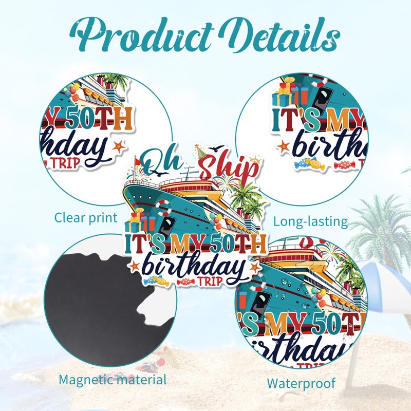 MENIFEND Birthday Cruise Door Decorations Magnetic, 8 Pcs Retro Nautical 50th Birthday Cruise Ship Magnets, Celebration Cabin Door Signs Fridge Magnets Decor - Image 3