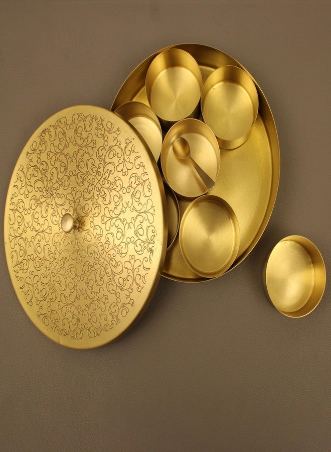 Spillbox Brass Spice Box Indian Set For Kitchen With Spoon|Brass Masala Box|Masala Dani|Masala Dabba & Spice Container Engraved design - Image 2