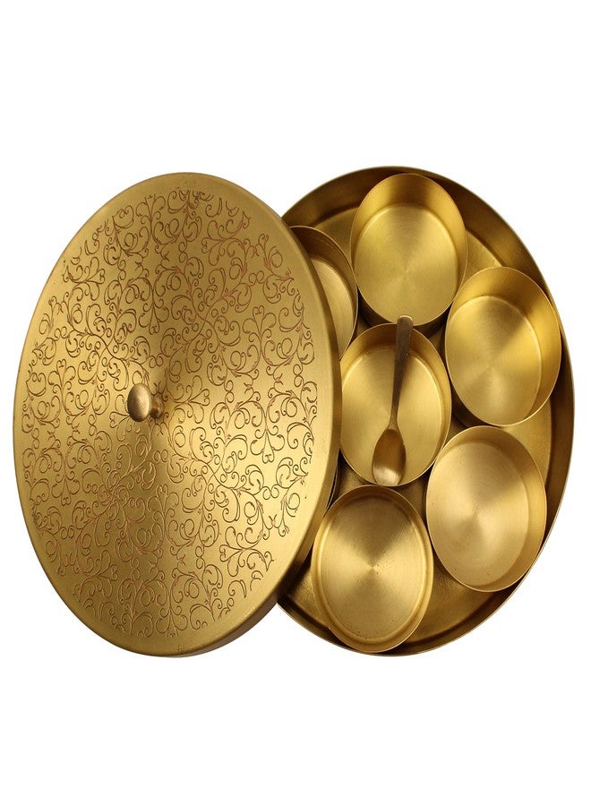 Spillbox Brass Spice Box Indian Set For Kitchen With Spoon|Brass Masala Box|Masala Dani|Masala Dabba & Spice Container Engraved design - Image 5
