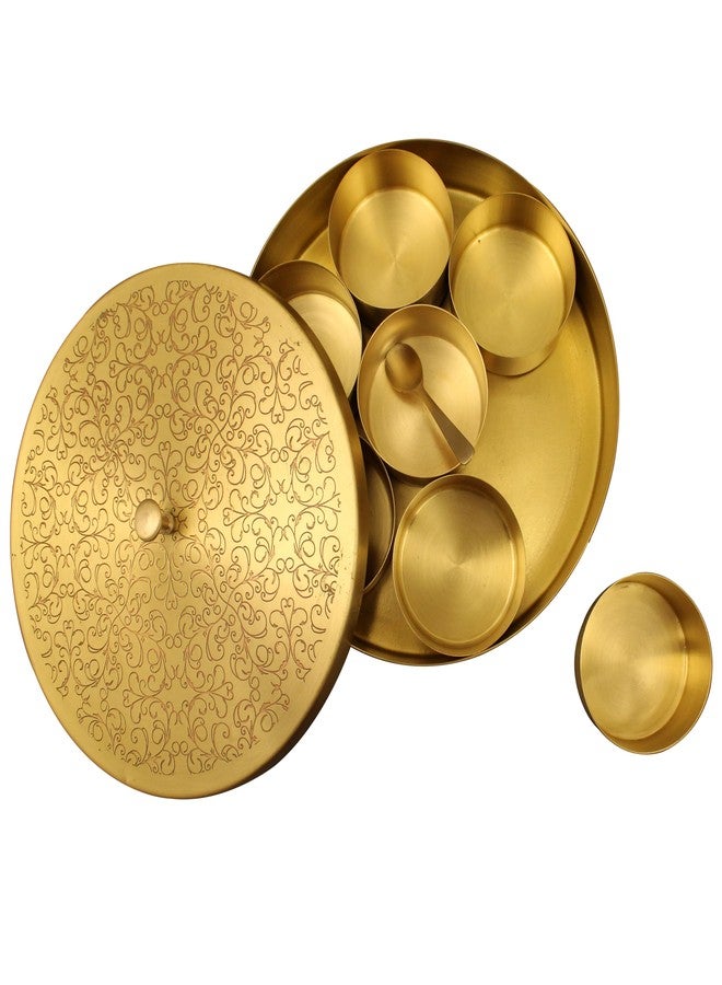 Spillbox Brass Spice Box Indian Set For Kitchen With Spoon|Brass Masala Box|Masala Dani|Masala Dabba & Spice Container Engraved design - Image 1