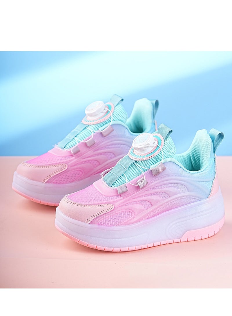 Kids' Heel Wheel Shoes - 2-Wheel Roller Sneakers for Boys & Girls, Breathable Mesh Rotating Skate Shoes with Quick-Lace System (Light Pink/33) 