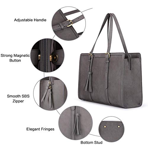 ECOSUSI Laptop Bag For Women 15.6 Inch Work Tote Bags PU Leather Computer Purse For Business Office With 3 Layer Compartments - Image 5