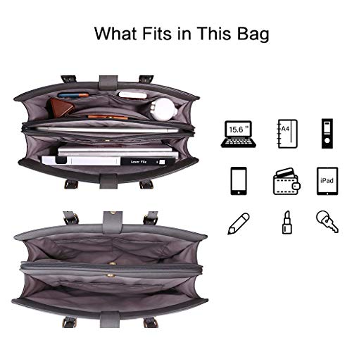 ECOSUSI Laptop Bag For Women 15.6 Inch Work Tote Bags PU Leather Computer Purse For Business Office With 3 Layer Compartments - Image 3