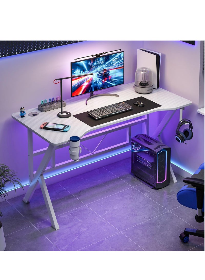ZUIHAO ZUIHAO Gaming Desk 110cm Carbon Fiber Computer Table Workstation with K Shape Metal Frame Gamer Writing Table White 110 X52 X 75cm - Image 1