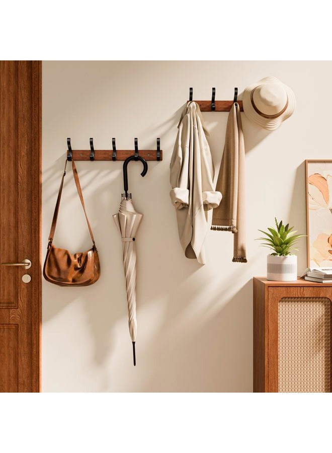 Jasopaco Rustic Wall Mounted Coat Rack, Wooden Base with Black Metal Hooks, Entryway Storage Organizer, 2-Pack, Brown and Black, 5 Hooks Each - Image 2