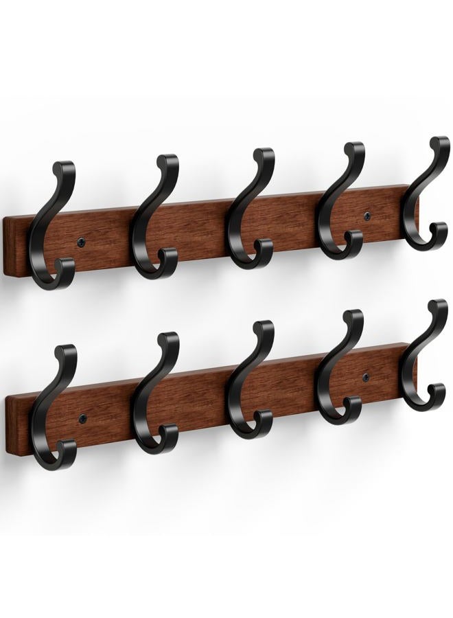 Jasopaco Rustic Wall Mounted Coat Rack, Wooden Base with Black Metal Hooks, Entryway Storage Organizer, 2-Pack, Brown and Black, 5 Hooks Each - Image 1