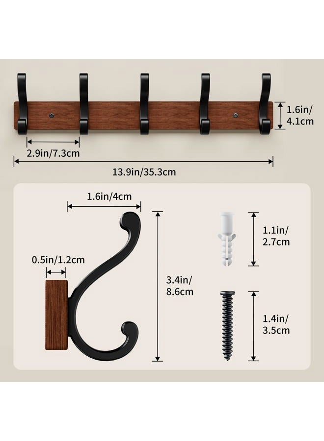 Jasopaco Rustic Wall Mounted Coat Rack, Wooden Base with Black Metal Hooks, Entryway Storage Organizer, 2-Pack, Brown and Black, 5 Hooks Each - Image 5