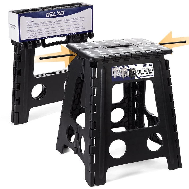 Delxo 16 Folding Step Stool in Black1 Pack Premium Foldable Stool for AdultsPortable Collapsible Plastic Step StoolNon Slip Folding Stools for Kitchen Bathroom Bedroom Up to 400LBS