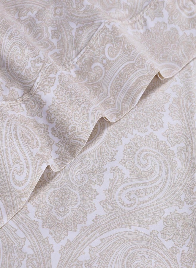 Superior 600 Thread Count Cotton Blend Bed Sheet Set, Italian Paisley Design, Includes 1 Fully Elastic Deep Pocket Fitted Sheet, 1 Flat Sheet, 2 Pillowcases, Sateen Weave, Full, White - Image 3