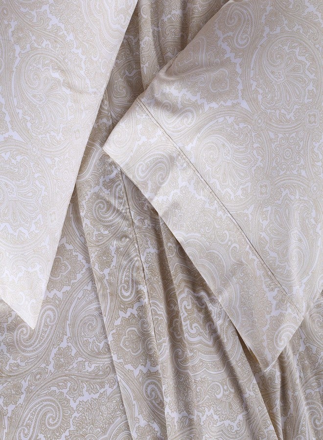 Superior 600 Thread Count Cotton Blend Bed Sheet Set, Italian Paisley Design, Includes 1 Fully Elastic Deep Pocket Fitted Sheet, 1 Flat Sheet, 2 Pillowcases, Sateen Weave, Full, White - Image 5