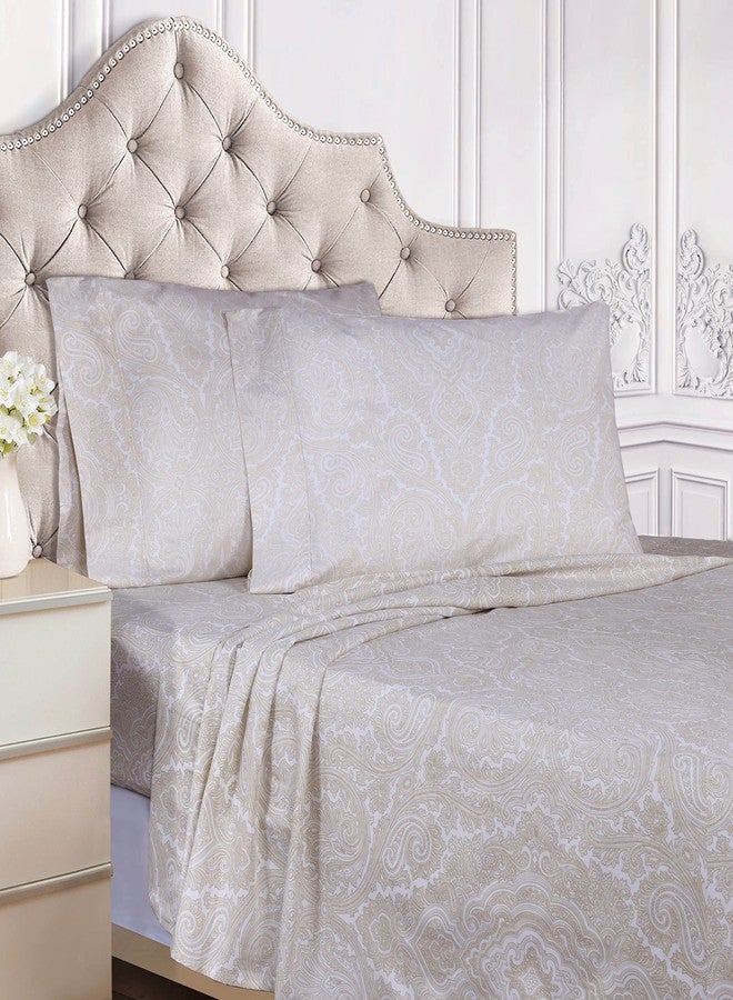 Superior 600 Thread Count Cotton Blend Bed Sheet Set, Italian Paisley Design, Includes 1 Fully Elastic Deep Pocket Fitted Sheet, 1 Flat Sheet, 2 Pillowcases, Sateen Weave, Full, White - Image 2