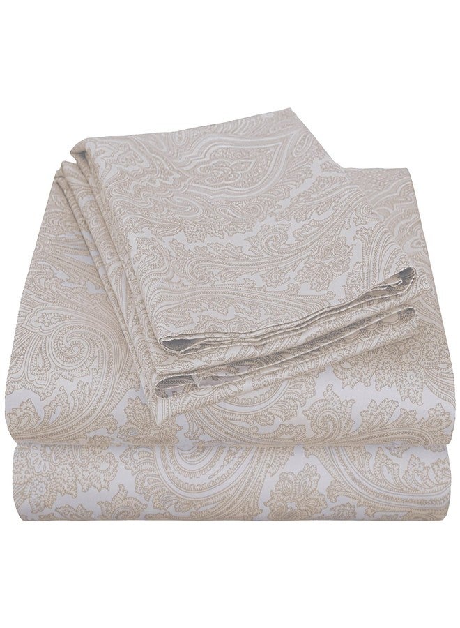 Superior 600 Thread Count Cotton Blend Bed Sheet Set, Italian Paisley Design, Includes 1 Fully Elastic Deep Pocket Fitted Sheet, 1 Flat Sheet, 2 Pillowcases, Sateen Weave, Full, White - Image 1
