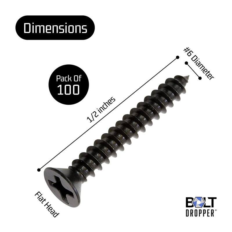 Bolt Dropper #6 x 1/2 Inch Wood Screws, Pack of 100 - Black Xylan Coated Stainless Steel Flat Head Phillips Screw - Corrosion Resistant for Wood, Drywall Applications, and Outdoor Use - Image 3