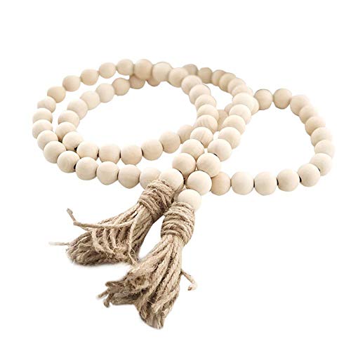 RGB World Farmhouse Beads 58in Wood Bead Garland with Tassels Rustic Country Decor Prayer Boho Beads Big Wall Hanging Decor - Image 1