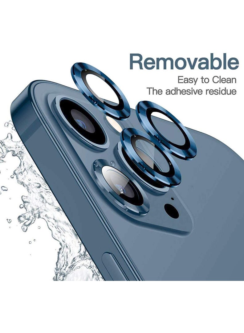 Theodor iPhone 12 Pro Max 3 Pcs Camera Lens Protector With 9H Tempered HD Glass Camera Cover Anti Scratch Aluminum Alloy Camera Ring, Blue - Image 3