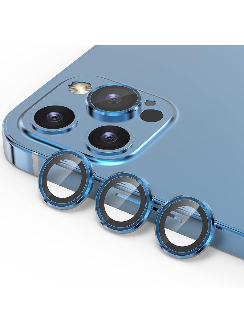 Theodor iPhone 12 Pro Max 3 Pcs Camera Lens Protector With 9H Tempered HD Glass Camera Cover Anti Scratch Aluminum Alloy Camera Ring, Blue - Image 1