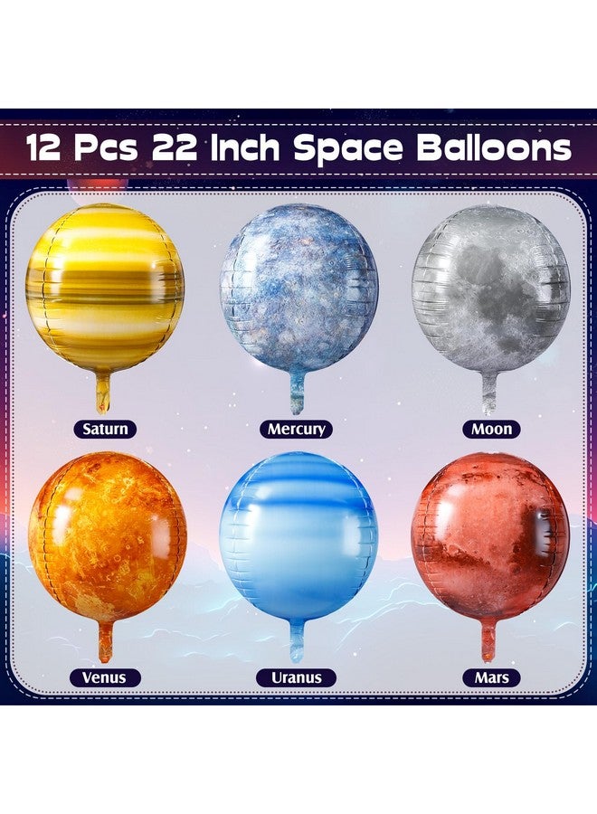 Poen بالونات فضاء 12 قطعة 22 بوصة كبيرة 4d كوكب مجرة بالونات خريطة العالم الكرة الأرضية قابلة للنفخ زينة حفلات الفضاء لموضوع السفر عيد ميلاد يوم الأرض (كوكب) - Image 3
