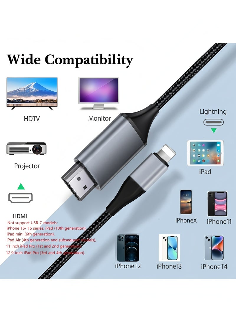أبلينم محول Lightning إلى HDMI، كابل HDMI من iPhone إلى التلفزيون متوافق مع iPhone 14 و13 و12 و11 ومخرج YouTube إلى التلفزيون بشاشة عالية الدقة 1080 بكسل، ومزامنة الفيديو والصوت، فقط قم بالتوصيل والتشغيل - Image 4