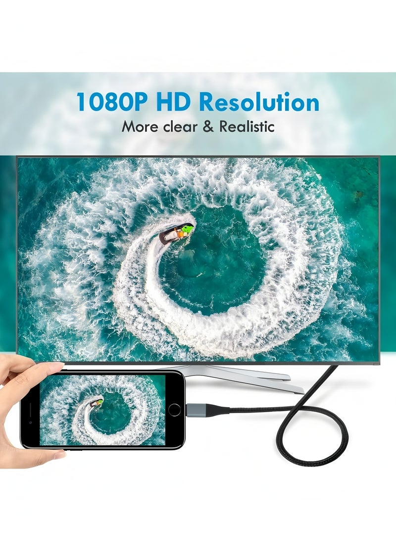 أبلينم محول Lightning إلى HDMI، كابل HDMI من iPhone إلى التلفزيون متوافق مع iPhone 14 و13 و12 و11 ومخرج YouTube إلى التلفزيون بشاشة عالية الدقة 1080 بكسل، ومزامنة الفيديو والصوت، فقط قم بالتوصيل والتشغيل - Image 3