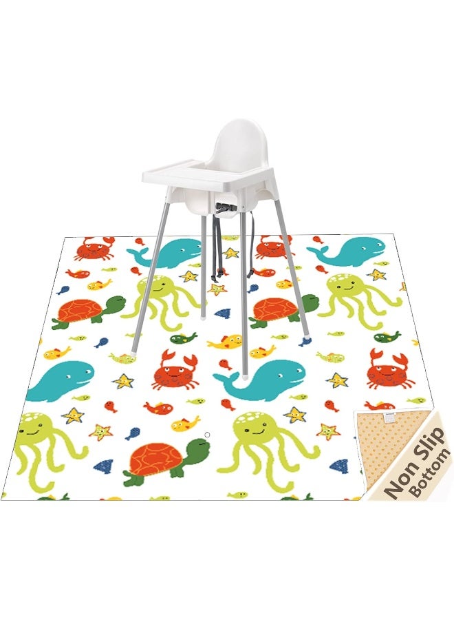 WOMUMON Splat Mat for Under High Chair/Arts/Crafts, Wo Baby Reusable Waterproof Anti-slip Floor Splash Mat, Portable Play Mat and Table Cover (51", Seaworld) - Image 1