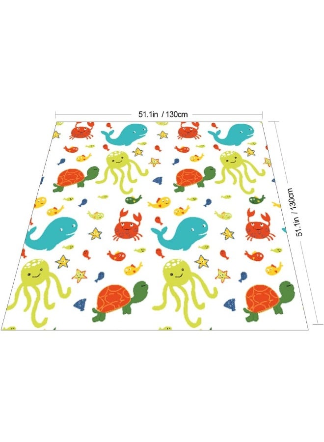 WOMUMON Splat Mat for Under High Chair/Arts/Crafts, Wo Baby Reusable Waterproof Anti-slip Floor Splash Mat, Portable Play Mat and Table Cover (51", Seaworld) - Image 2