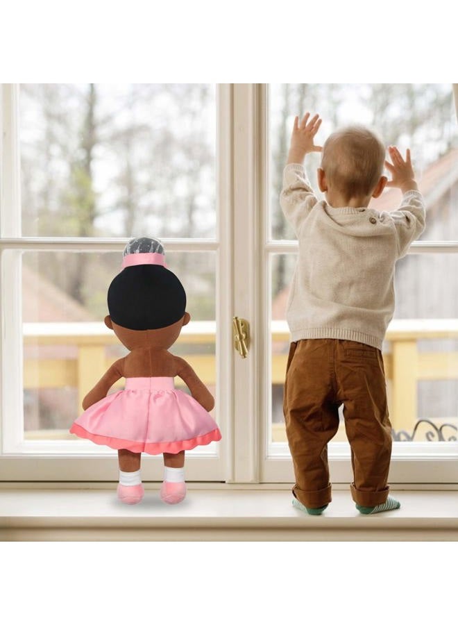 maxshop Plush Dolls 17'' First Baby Doll for Kids Super Soft Plush Toy Gift (Pink Dress Black Doll) - Image 3