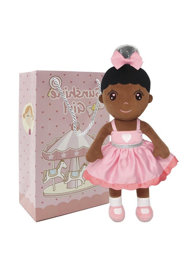 maxshop Plush Dolls 17'' First Baby Doll for Kids Super Soft Plush Toy Gift (Pink Dress Black Doll) - Image 1