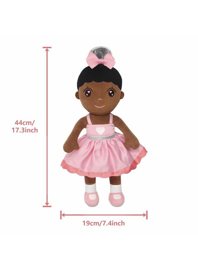 maxshop Plush Dolls 17'' First Baby Doll for Kids Super Soft Plush Toy Gift (Pink Dress Black Doll) - Image 2
