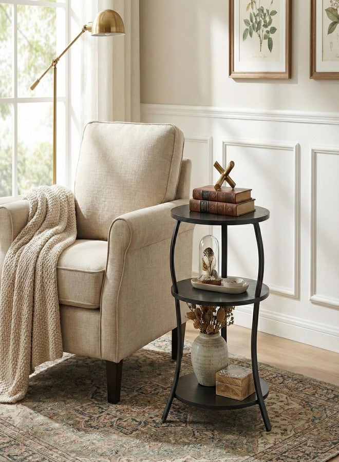 YEAKOO Vintage Round End Table, 3-Tier Side Table Round Bedside Table, 40x40x61CM Round Table, Sofa Side Table,Round Nightstand Modern Coffee End Table for Living Room, Bedroom - Image 3