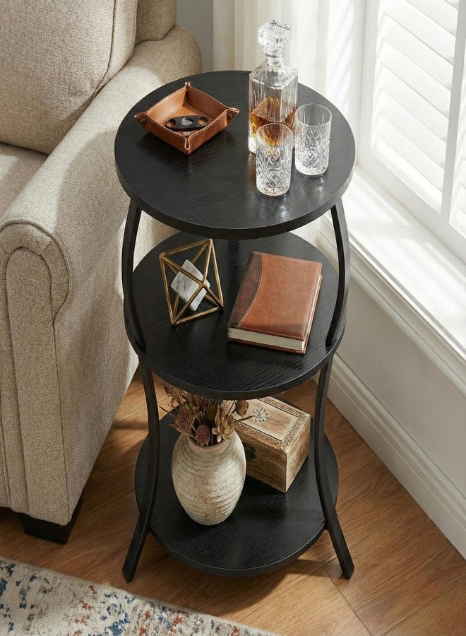 YEAKOO Vintage Round End Table, 3-Tier Side Table Round Bedside Table, 40x40x61CM Round Table, Sofa Side Table,Round Nightstand Modern Coffee End Table for Living Room, Bedroom - Image 4