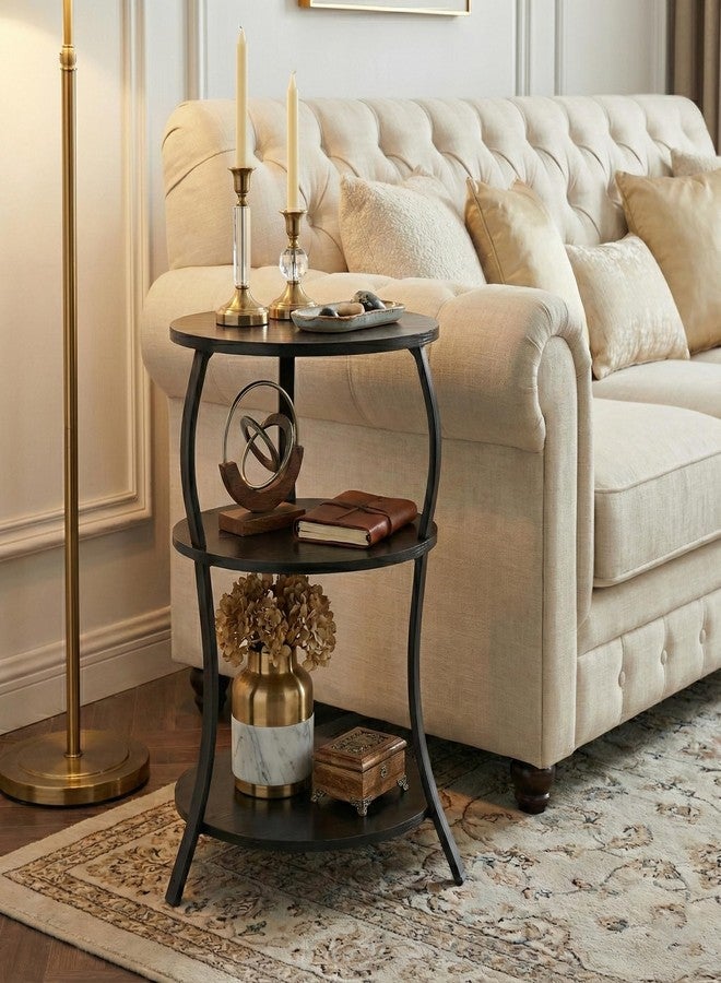 YEAKOO Vintage Round End Table, 3-Tier Side Table Round Bedside Table, 40x40x61CM Round Table, Sofa Side Table,Round Nightstand Modern Coffee End Table for Living Room, Bedroom - Image 2