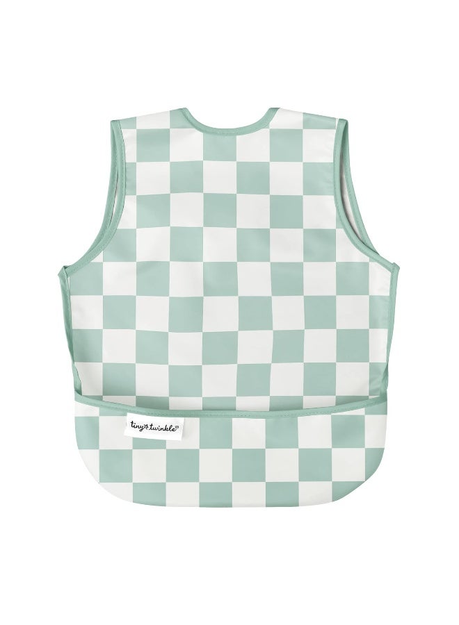 Tiny Twinkle Mess Proof Baby Bib - Waterproof & Lightweight Baby-Led Weaning Apron | 100% Recycled Polyester, Easy Clean & Machine Washable (Green Checkers, Small 6-24 Months) - Image 1