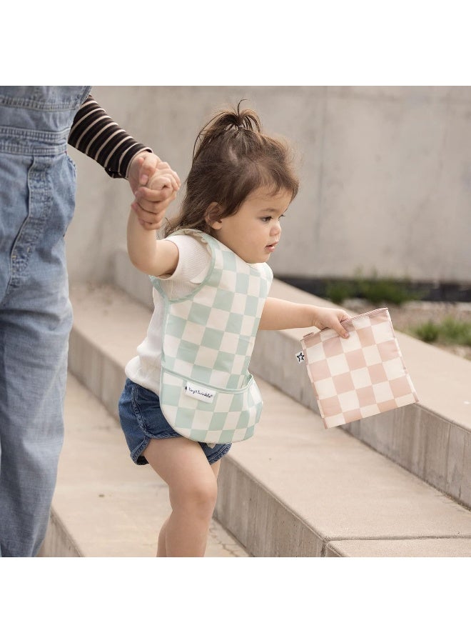 Tiny Twinkle Mess Proof Baby Bib - Waterproof & Lightweight Baby-Led Weaning Apron | 100% Recycled Polyester, Easy Clean & Machine Washable (Green Checkers, Small 6-24 Months) - Image 2